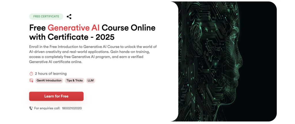 Banner for a free Generative AI certificate course